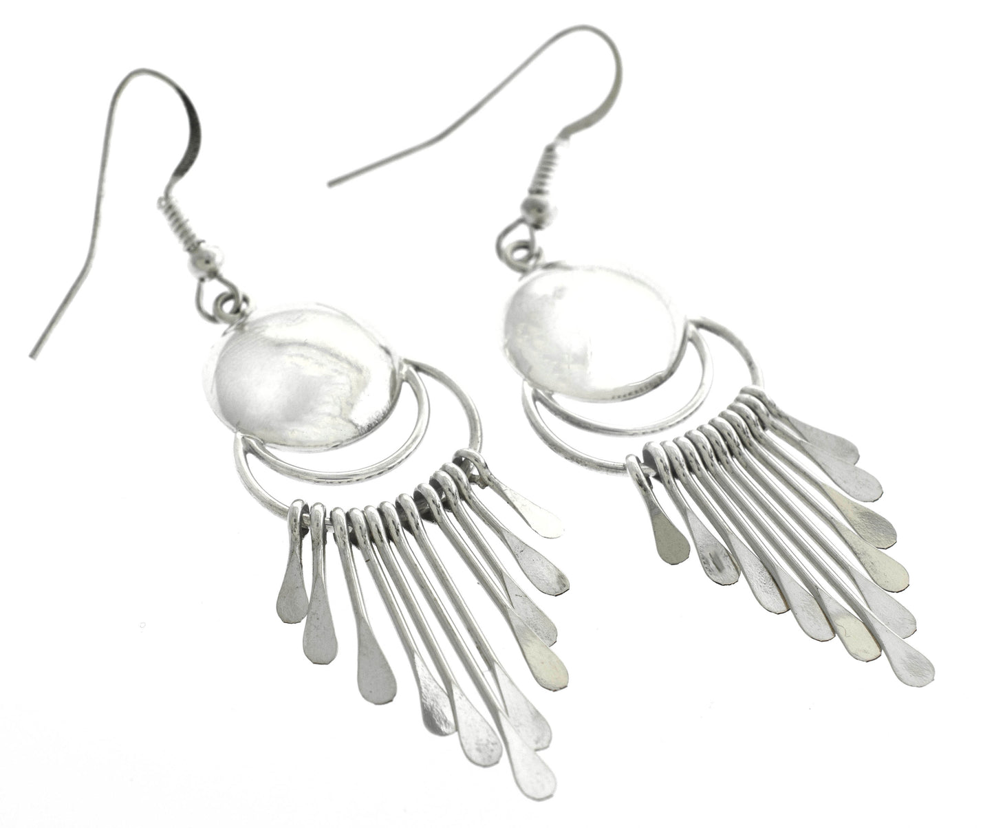Authentic Super Silver Native American Navajo Chandelier earrings, crafted with sterling silver and adorned with a white mother of pearl.
