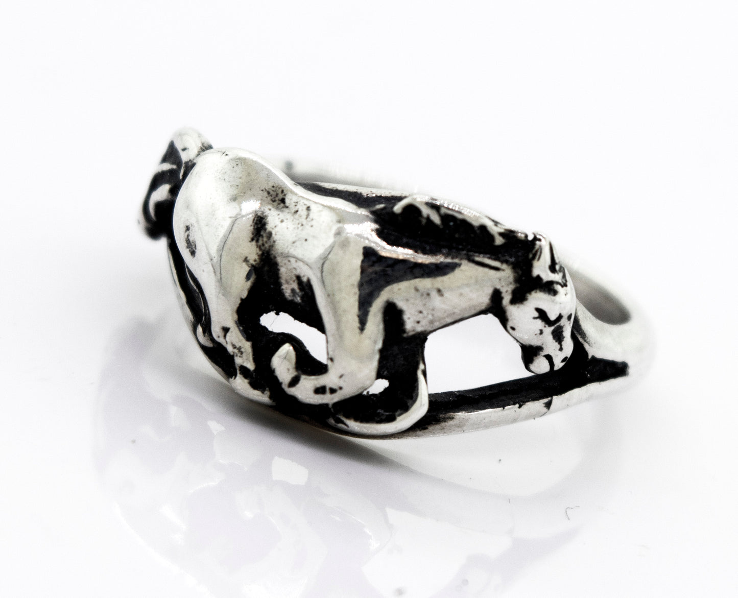 An American Made Horse Ring with a Super Silver branding, designed in oxidized sterling silver.