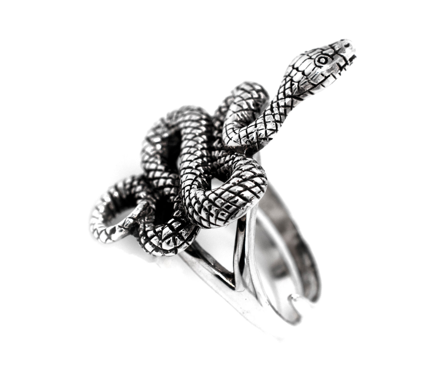 
                  
                    An artisan's Bold Designer Snake Ring on a white background.
                  
                