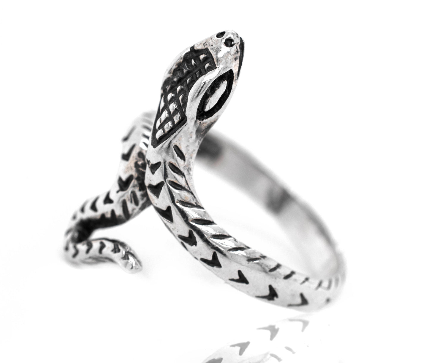 
                  
                    A Captivating Snake Ring with a diamond pattern on a white background from Super Silver.
                  
                