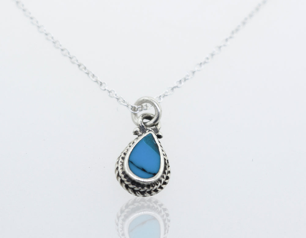 A Super Silver Blue Turquoise Teardrop Necklace with a 18
