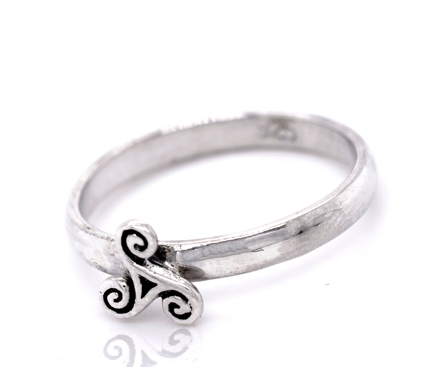 An elegant Dainty Triskelion Ring with a mesmerizing swirl design.