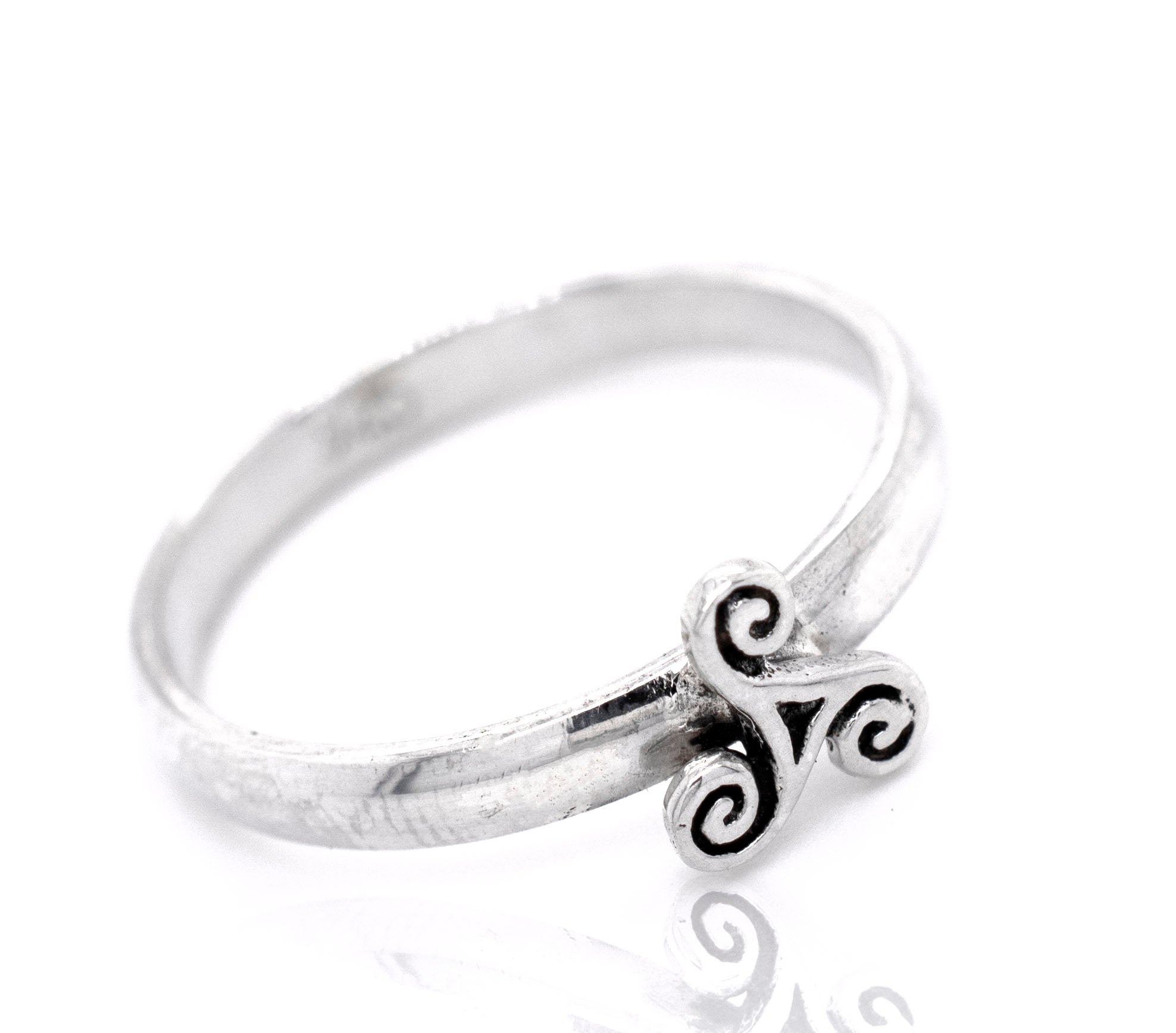 A Dainty Triskelion Ring with a Celtic swirl design.