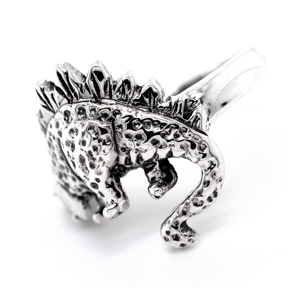 A Super Silver Stegosaurus Ring, perfect for dinosaur lovers.