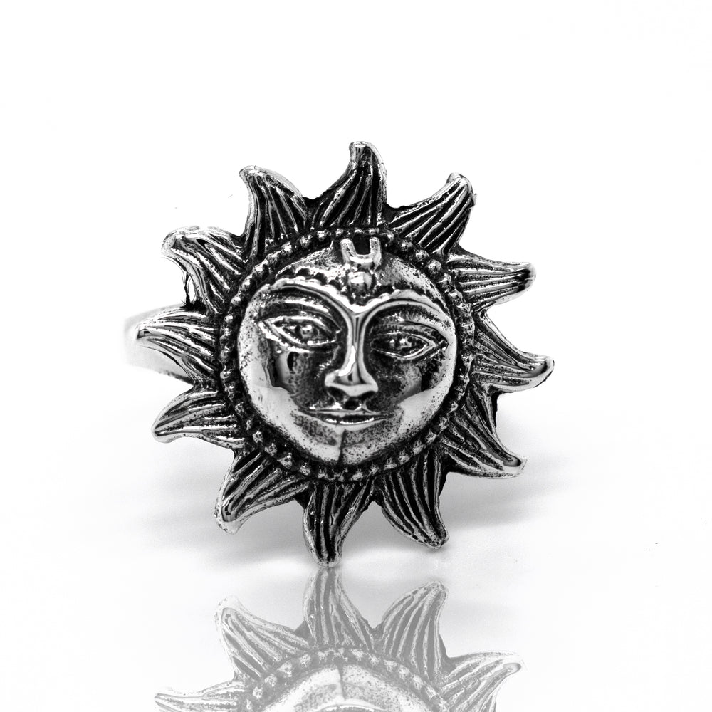 A Sun With Face Ring by Super Silver, perfect for day to day use.