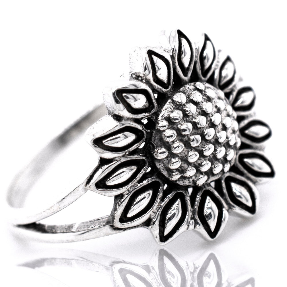 A Sunflower Ring adorned with a delicate sunflower, showcasing the beauty of nature.