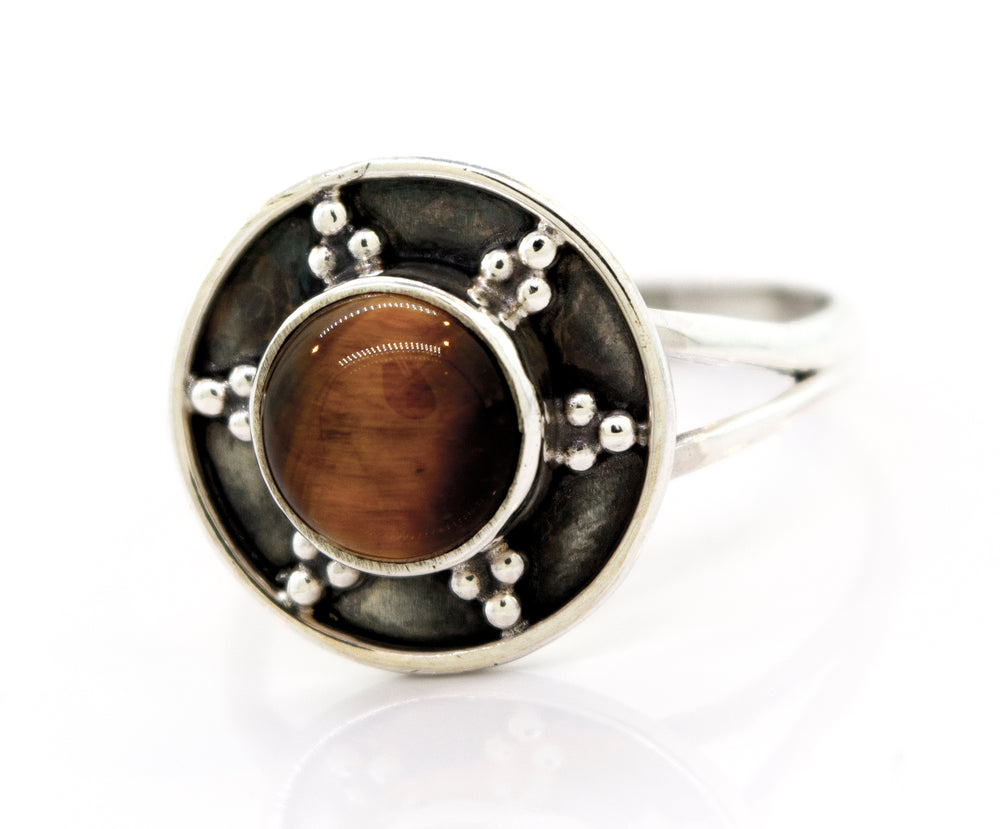 
                  
                    Tiger's Eye Ring With Unique Oxidized Silver Design
                  
                