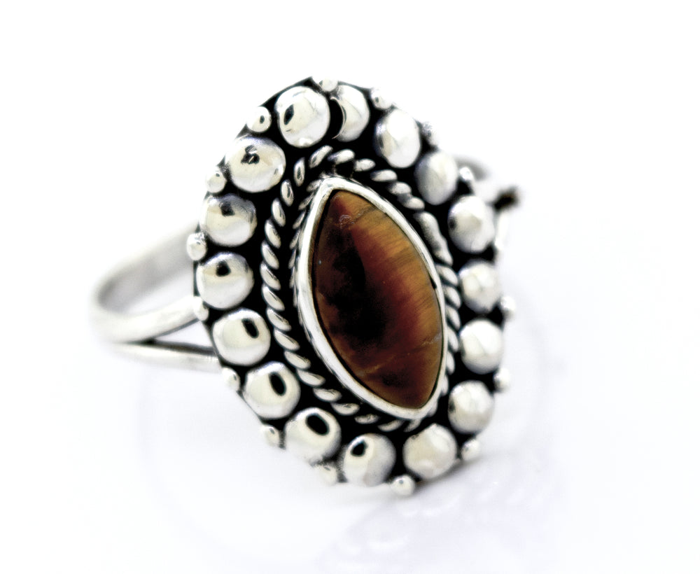 A beautiful Super Silver Marquise Shaped Vibrant Tiger's Eye Ring.