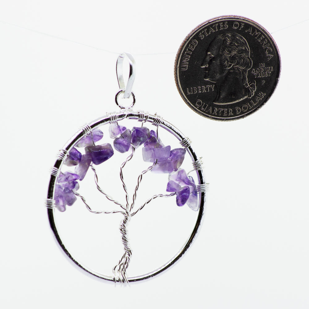 
                  
                    Amethyst Wire Wrapped Tree of Life pendant on a Super Silver sterling silver chain.
                  
                