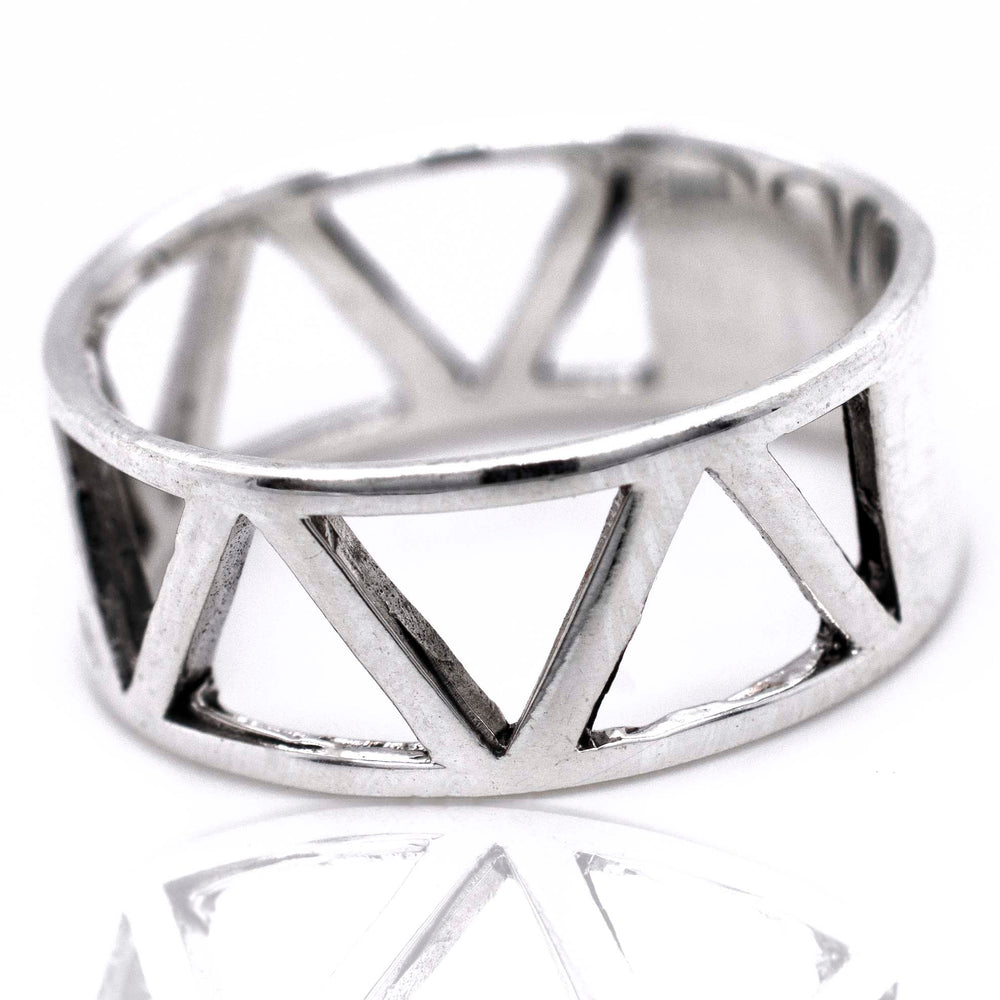 
                  
                    A Super Silver Wide Band With Cutout Triangle Design, perfect for everyday wear.
                  
                