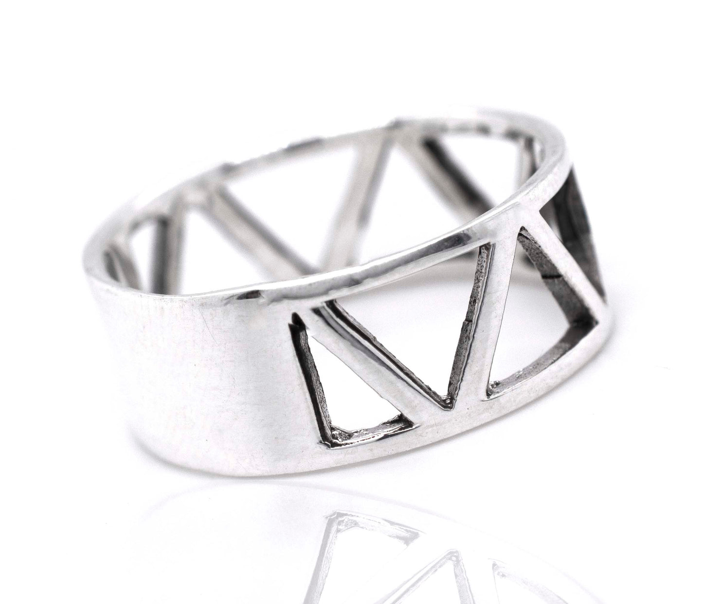 An everyday wear Wide Band With Cutout Triangle Design sterling silver ring by Super Silver.
