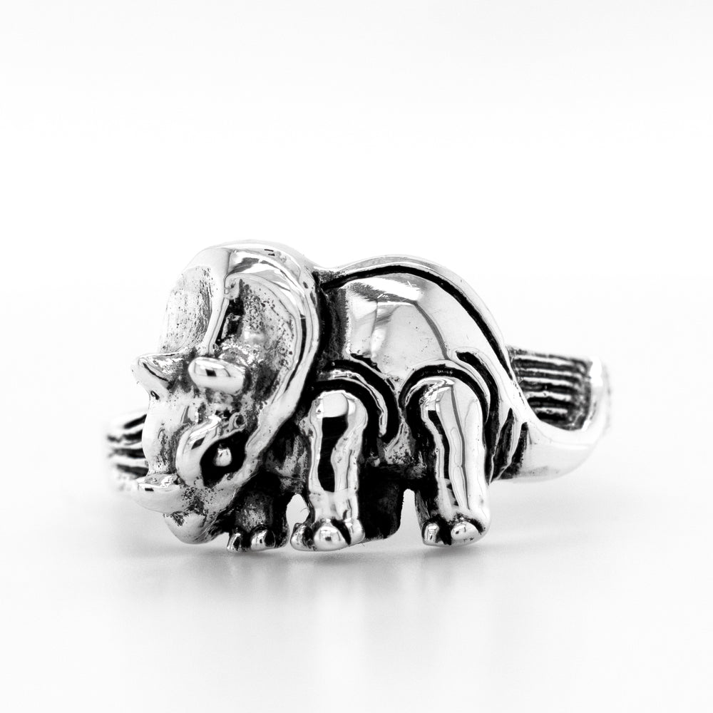 A Triceratops Ring with an elephant design. (Brand: Super Silver)