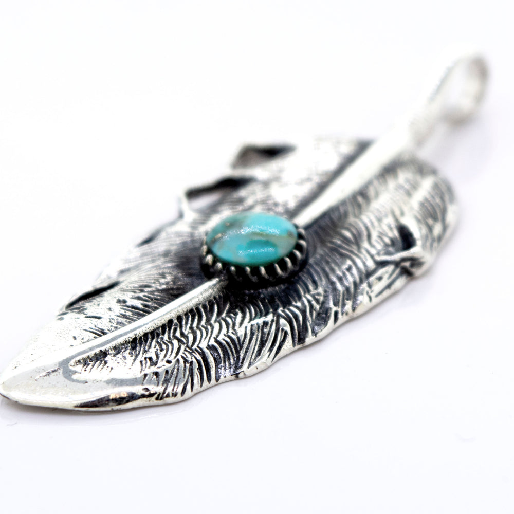 
                  
                    A Super Silver Native Inspired Feather Pendant With Turquoise.
                  
                