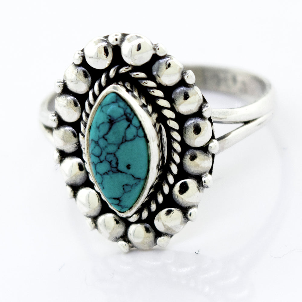 A Super Silver Marquise Shaped Vibrant Turquoise Stone Ring.