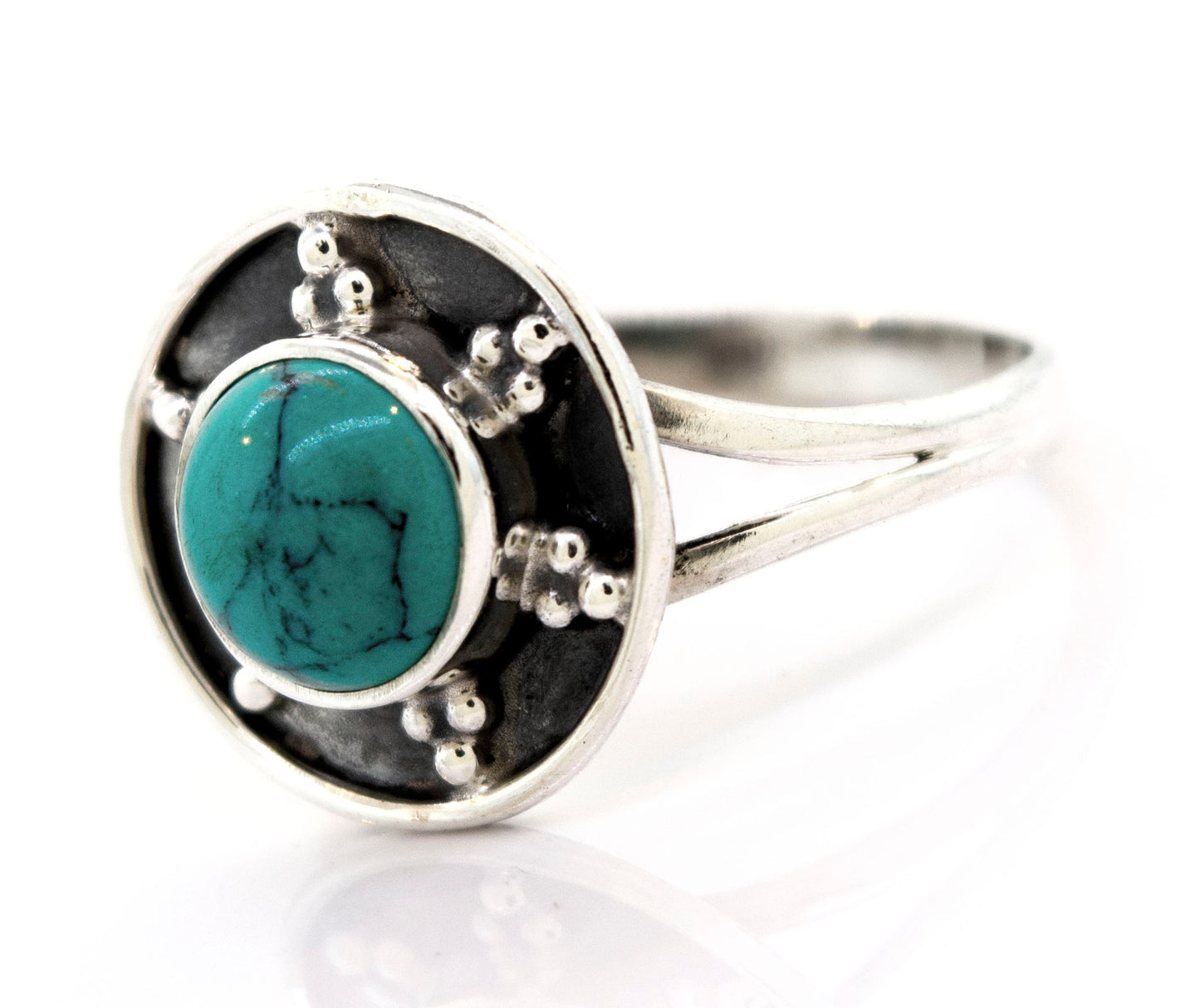 
                  
                    A Super Silver Turquoise Ring With Unique Oxidized Silver Design.
                  
                