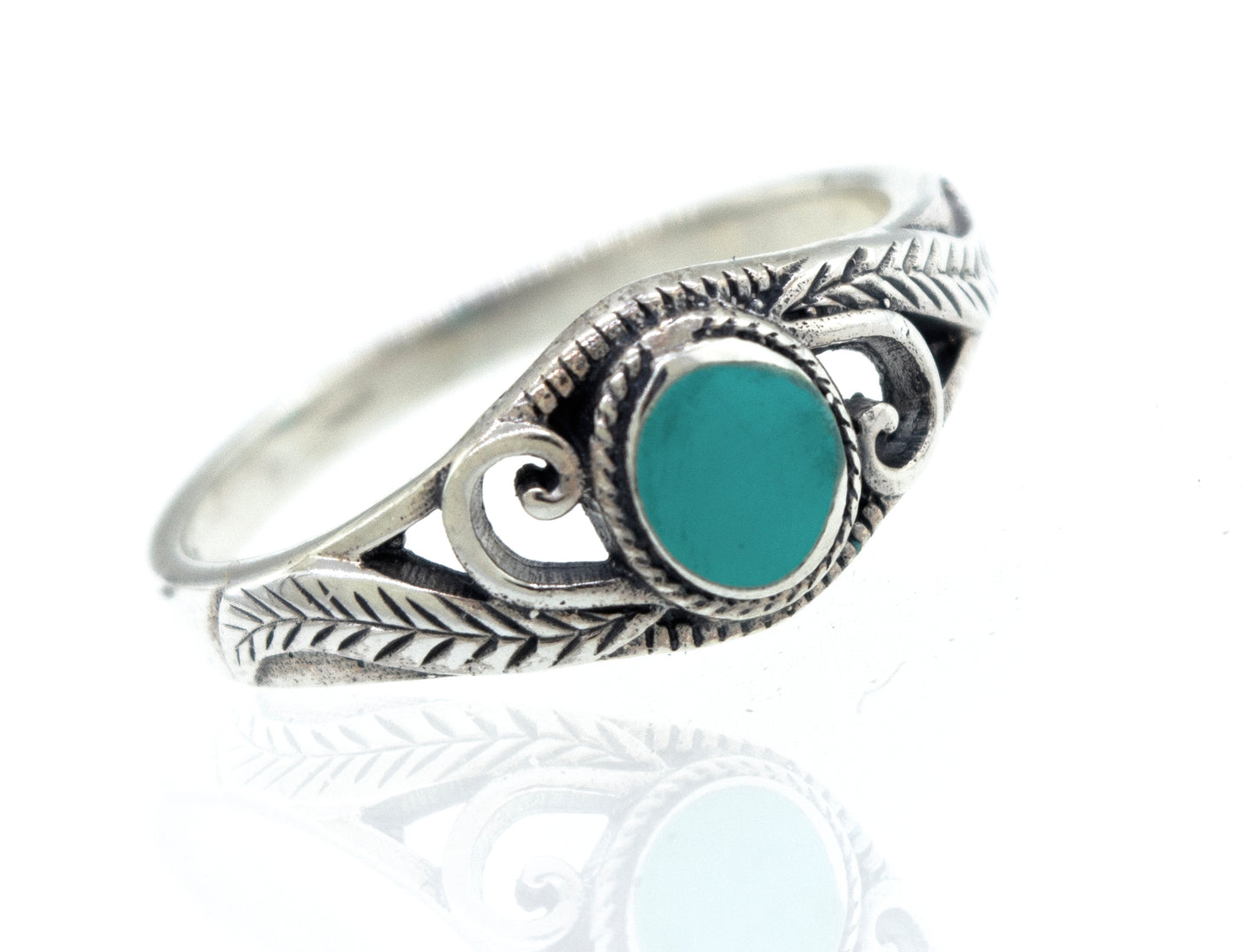 
                  
                    Turquoise Ring with Leaves and Filigree
                  
                