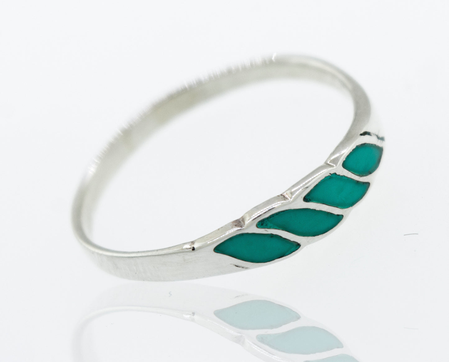A Super Silver Turquoise Striped Ring With Four stripes with reconstituted turquoise stones.
