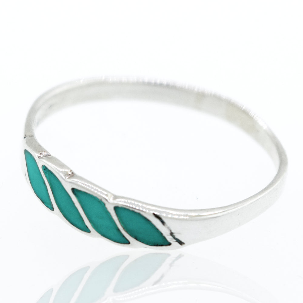 A Super Silver Turquoise Striped Ring With Four stripes.