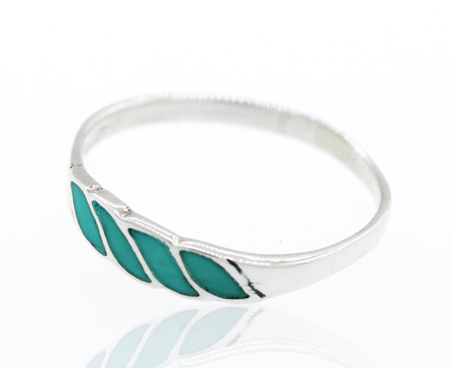 A Super Silver Turquoise Striped Ring With Four stripes.