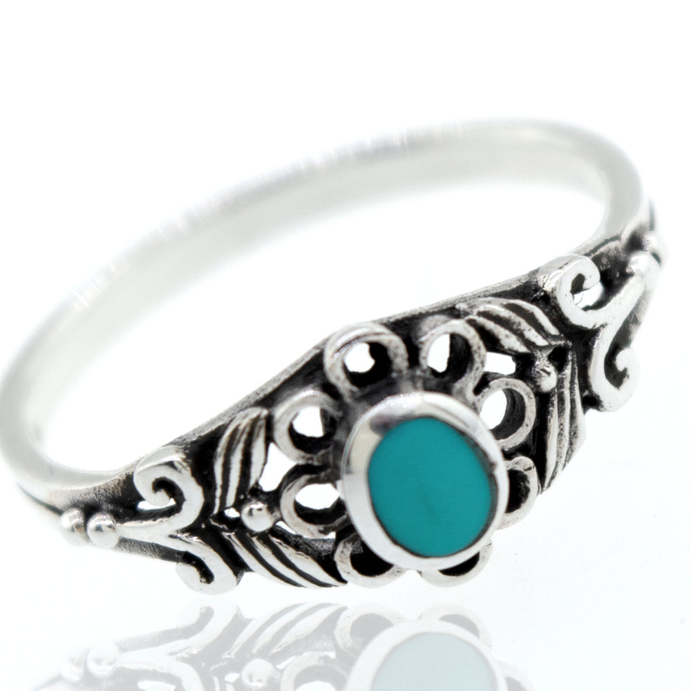 
                  
                    A Super Silver Oval Flower Ring with Inlay Stones, showcasing earthly charm.
                  
                