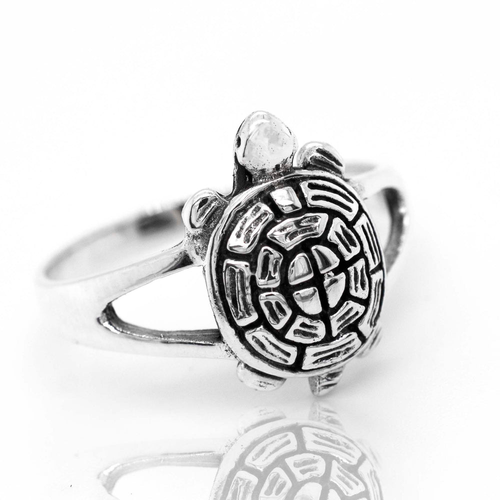 A Turtle Ring on a white background inspired by the ocean in Santa Cruz.