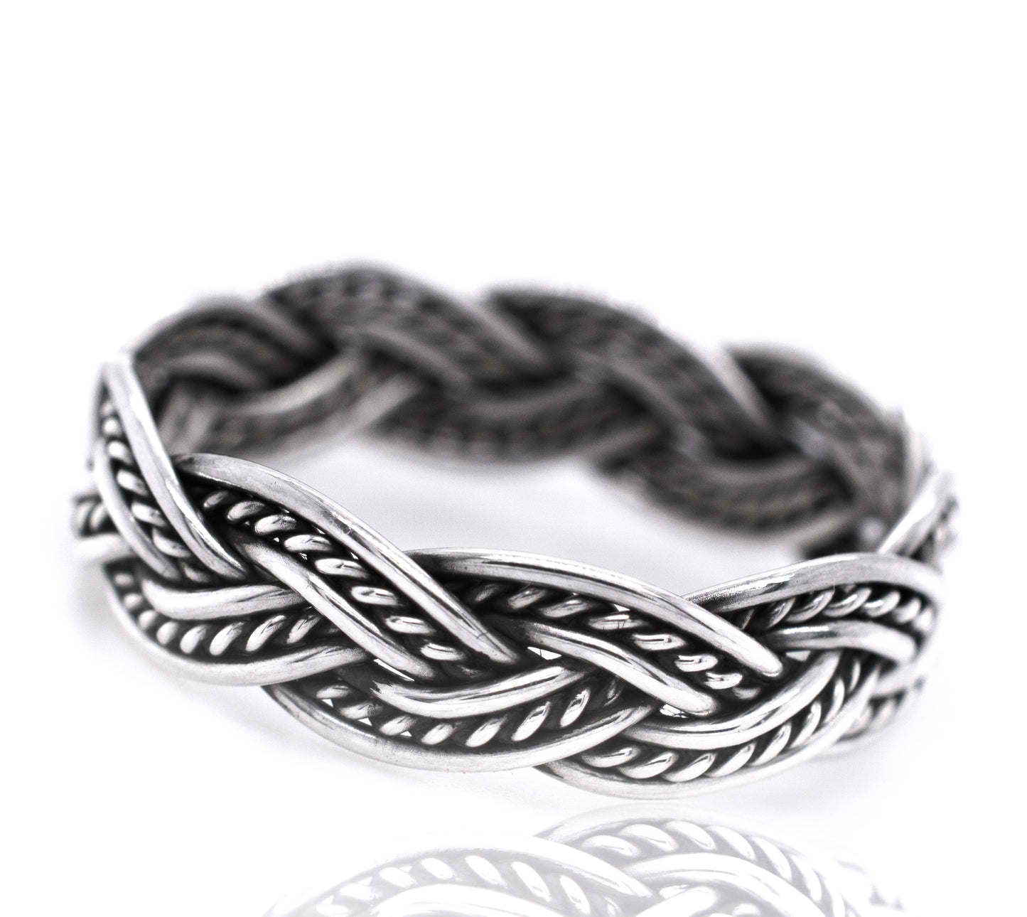 A Super Silver Twisting Rope Band, featuring an intricately woven rope-like texture.