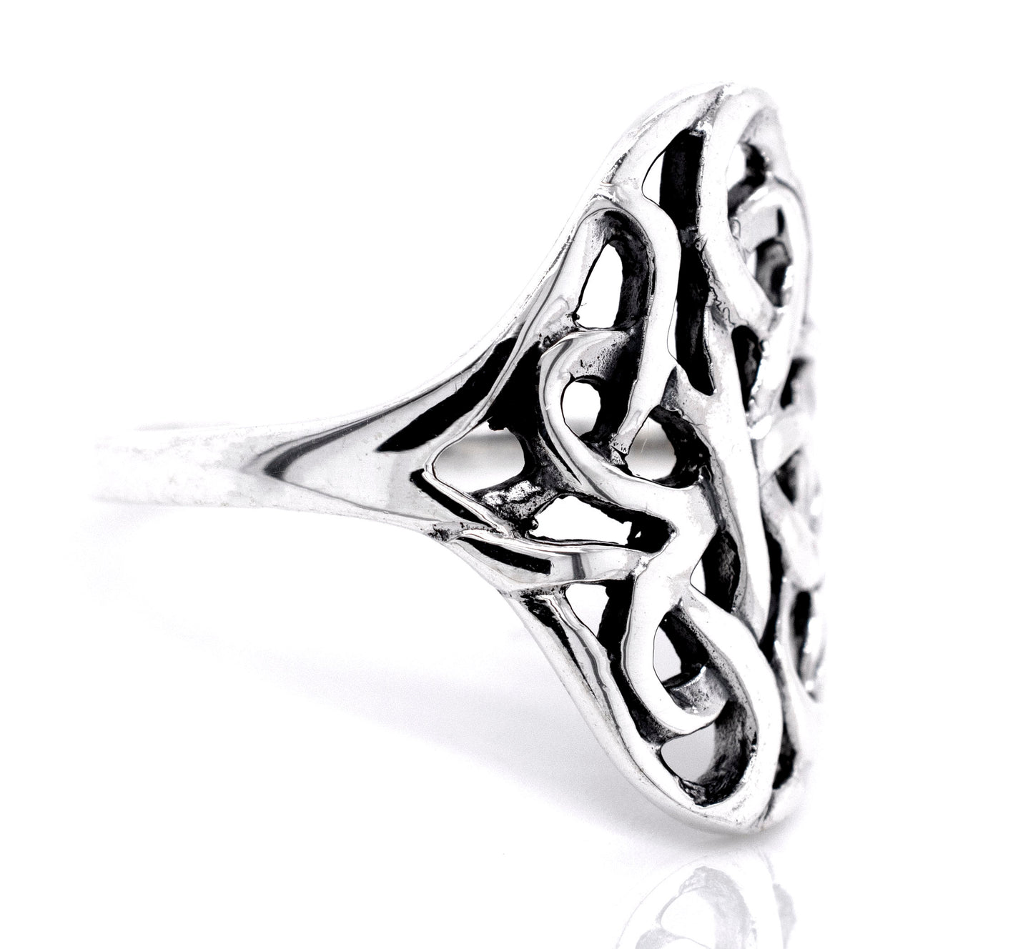 
                  
                    Open Knot Shield engagement ring in sterling silver.
                  
                