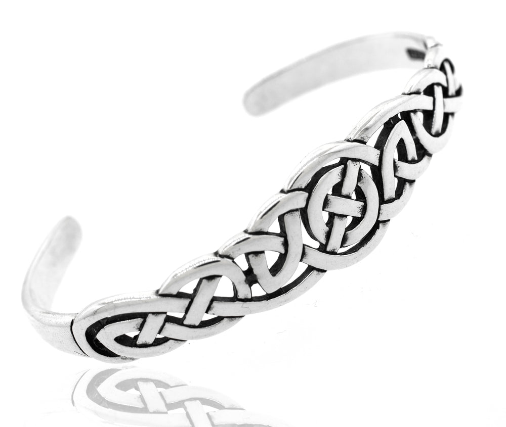 This Super Silver Celtic Knot Cuff bracelet symbolizes an unbreakable bond.