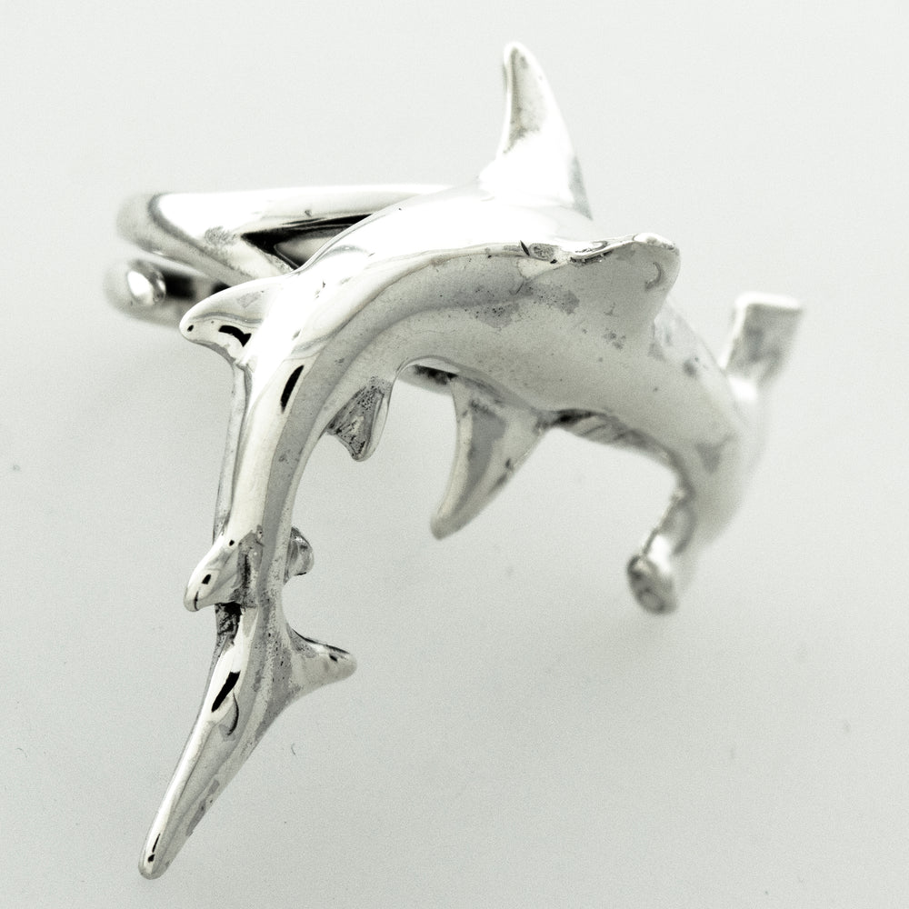 
                  
                    A sterling silver Hammerhead Shark Ring, specifically depicting a hammerhead.
                  
                