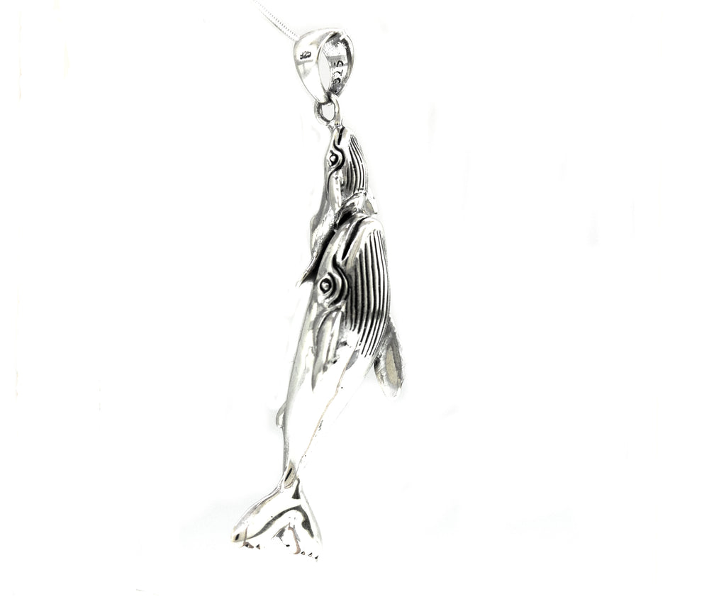 
                  
                    A drawing of a woman standing on a white background, inspired by the ocean and crafted with Super Silver's Handcrafted Whale And Calf Pendant sterling silver details.
                  
                