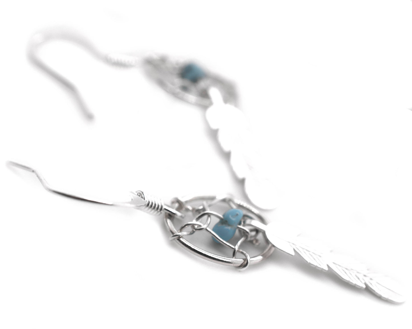 Super Silver Zuni Turquoise Dreamcatcher Earrings