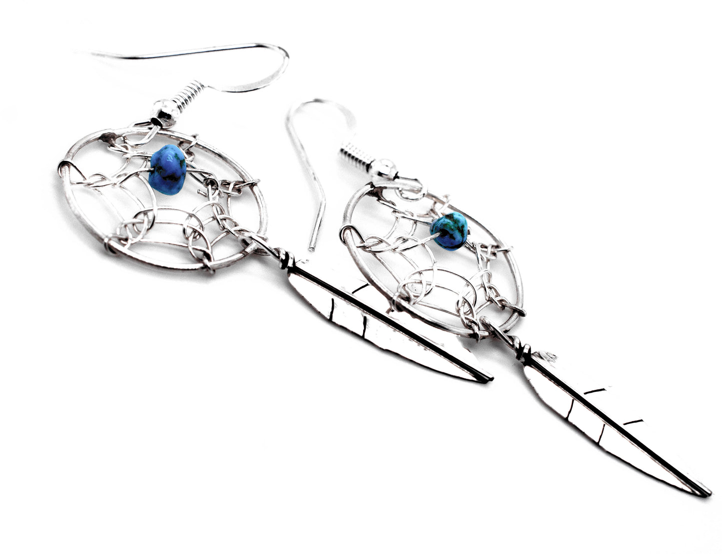 
                  
                    Super Silver Zuni Dreamcatcher Earrings with Natural Stone Bead.
                  
                